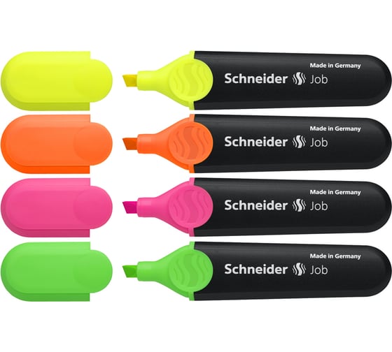 Набор текстовыделителей Schneider Job 4 цвета, 1-5 мм, прозрачный чехол 1500