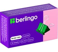 Зажимы для бумаг BERLINGO 25 мм, 12 шт, цветные, картонная коробка BC1225f