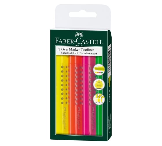Набор текстовыделителей Faber-Castell Grip 1543 4 цвета, 1-5 мм, пластиковая упаковка 154304 1