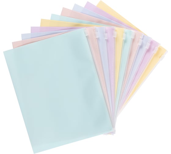 Папка-конверт Expert Complete 10 шт., на ZIP-молнии, A5+, 180 мкм, диагональ, Trend Pastel, ассорти EC211040200 765762