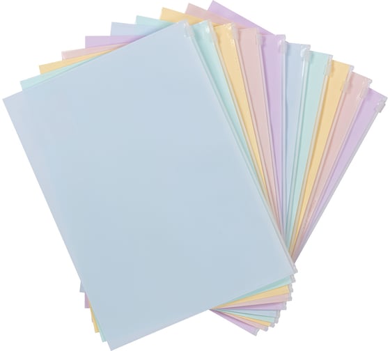 Папка-конверт Expert Complete 10 шт., на ZIP-молнии, A4, 180 мкм, диагональ, Trend Pastel, ассорти EC2112400 765763 1