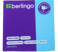 Самоклеящийся блок BERLINGO Ultra Sticky 75x75 мм, 80 листов, синий неон LSn_39202