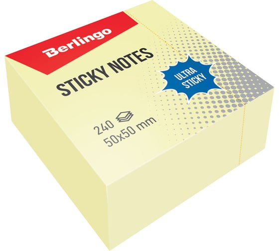 Самоклеящийся блок BERLINGO Ultra Sticky 50x50 мм, 240 листов, желтый LSn_40100