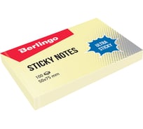 Самоклеящийся блок BERLINGO Ultra Sticky 50x75 мм, 100 листов, пастель, желтый LSn_39400