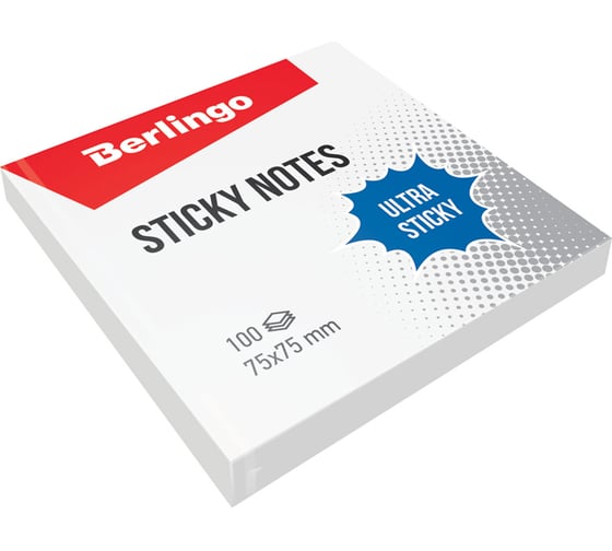 Самоклеящийся блок BERLINGO Ultra Sticky 75x75 мм, 100 листов, белый LSn_39210