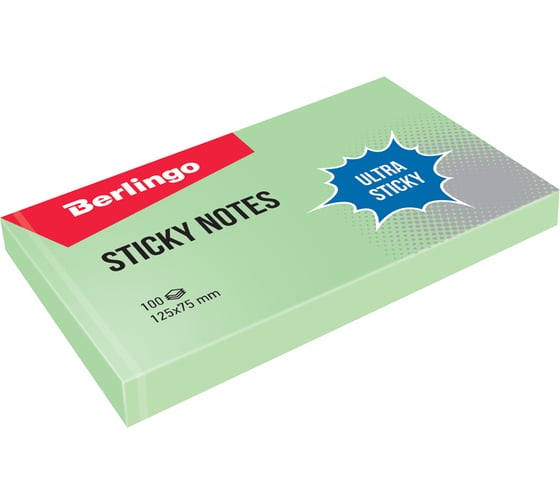 Самоклеящийся блок BERLINGO Ultra Sticky 125x75 мм, 100 листов, пастель, зеленый LSn_39301