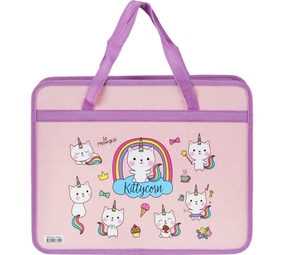 Папка с ручками ArtSpace Kittycorn А4, пластик, на молнии, 80мм ПМ-А4-25_29465 1