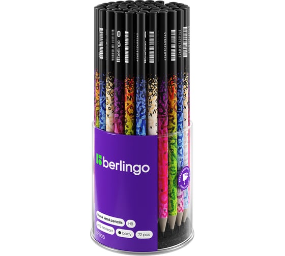 Чернографитный карандаш BERLINGO xFiles HB, круглый, заточенный, ассорти BP00870