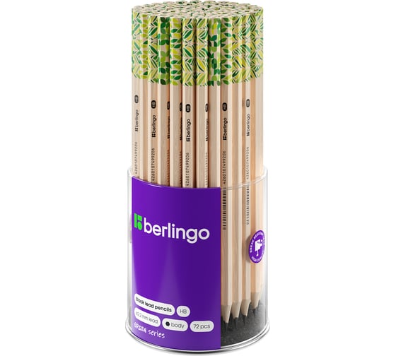 Чернографитный карандаш BERLINGO Green Series HB, шестигранный, заточенный, пластик, ассорти BP00860