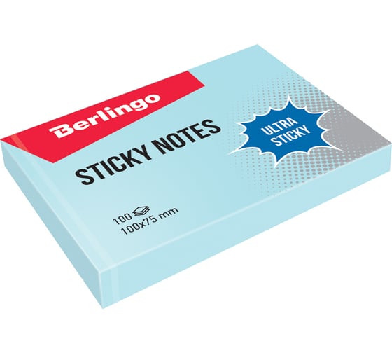 Самоклеящийся блок BERLINGO Ultra Sticky 100x75 мм, 100 листов, пастель, голубой LSn_39502 1