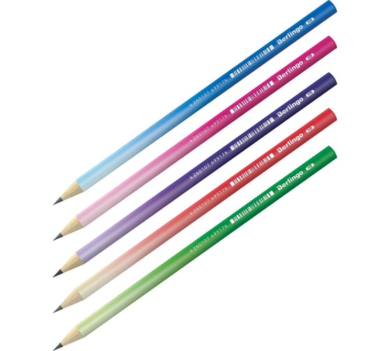 Чернографитный карандаш BERLINGO Gradient HB, круглый, заточенный, ассорти BP00890