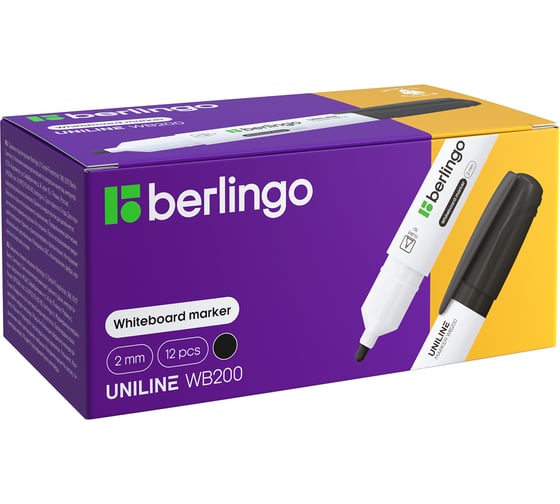 Маркер для белых досок BERLINGO WB200 черный пулевидный 2 мм PM6214