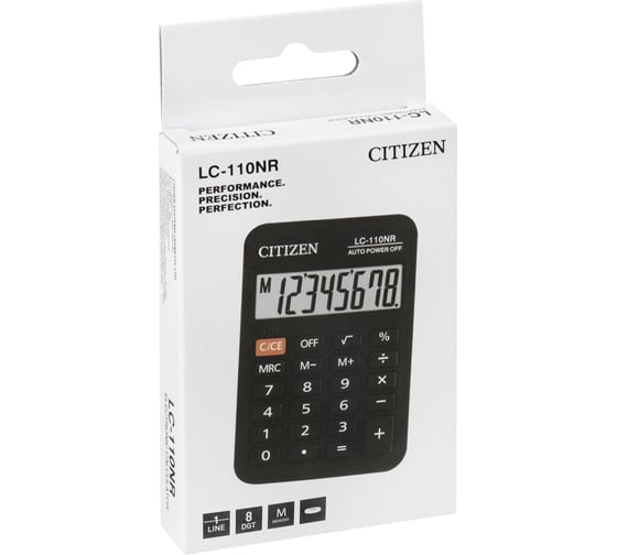 Калькулятор карманный Citizen 8 разрядов, питание от батарейки, черный LC-110NR