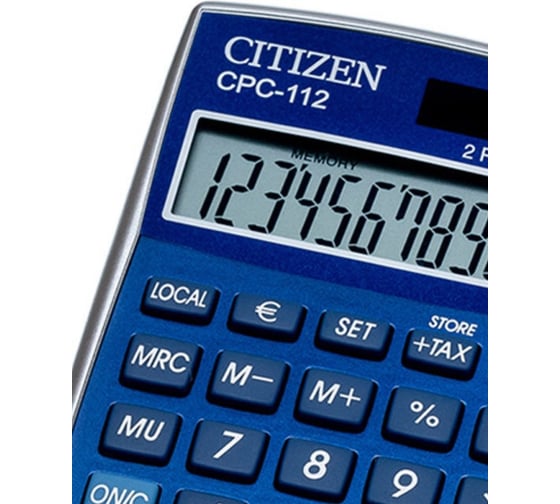 Калькулятор карманный Citizen CPC-112BLWB 12 разрядов, двойное питание, синий