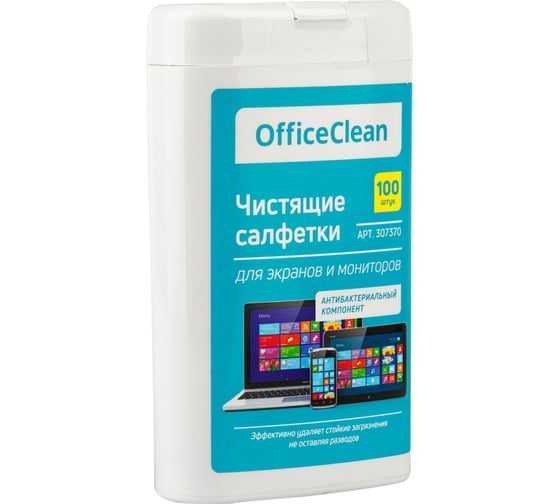 Влажные портативные чистящие салфетки для экранов и мониторов OfficeClean 100 шт. 307370