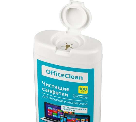 Влажные портативные чистящие салфетки для экранов и мониторов OfficeClean 100 шт. 307370