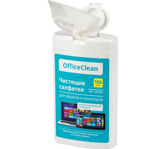 Влажные портативные чистящие салфетки для экранов и мониторов OfficeClean 100 шт. 307370