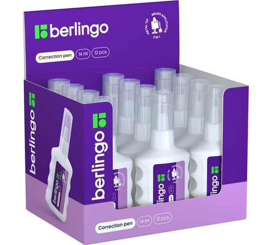 Корректирующий карандаш BERLINGO 2 в 1, 14 мл, металлический наконечник/кисть KR_14005