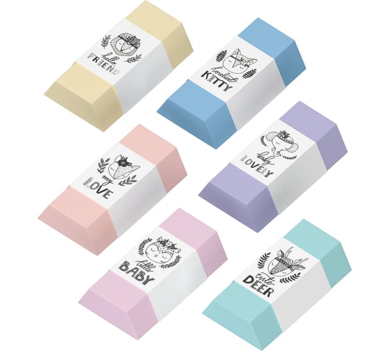 Ластик BERLINGO Pastel термопластичная резина, ассорти, 50х28х12 мм BLc_00390