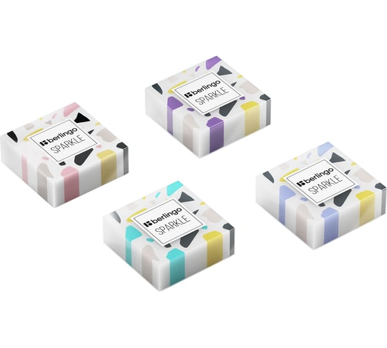 Ластик BERLINGO Sparkle прямоугольный, ассорти, 34х34х12 мм BLc_00500