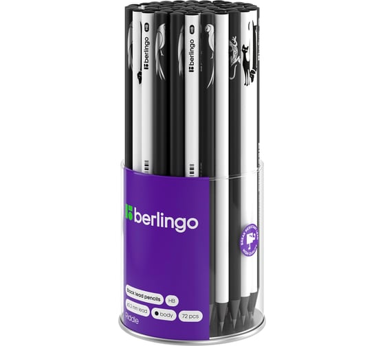 Чернографитный карандаш BERLINGO Riddle HB, черное дерево, круглый, заточенный, ассорти BP01165