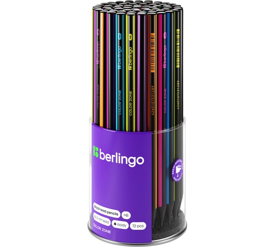 Чернографитный карандаш BERLINGO Color Zone трехгранный, черное дерево, заточенный, ассорти BP01305