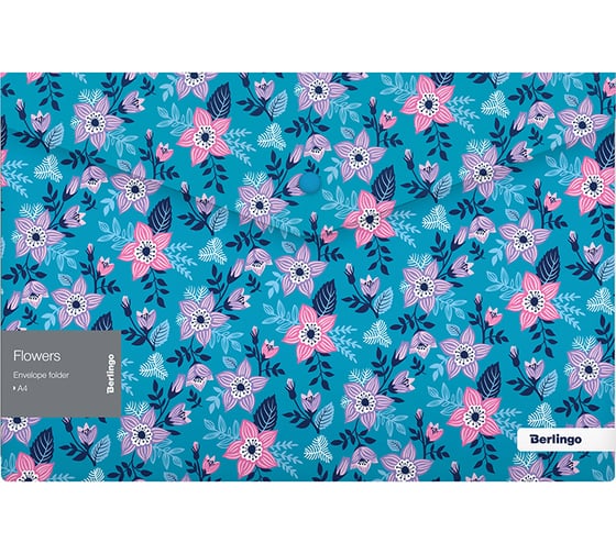 Папка-конверт BERLINGO Flowers на кнопке, 180 мкм, с рисунком EFb_A4501 1