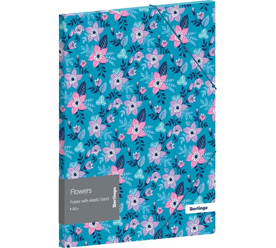 Папка для тетрадей BERLINGO Flowers на резинке А5+, 600 мкм, с рисунком FB5_A5501 1
