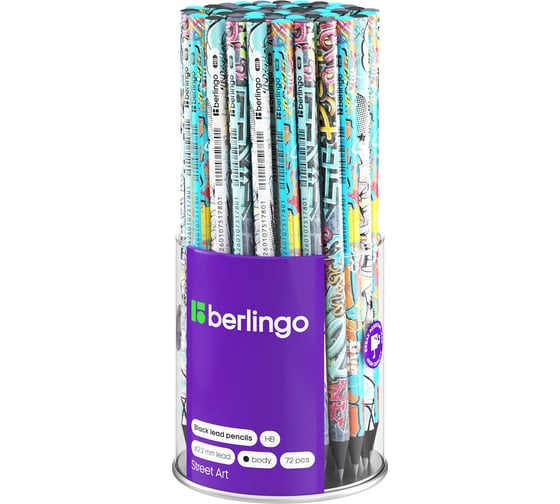 Чернографитный карандаш BERLINGO Street Art HB, круглый, черное дерево, заточенный BP01302