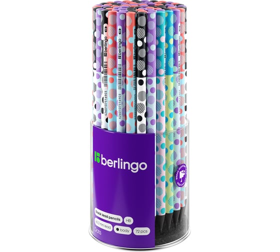 Чернографитный карандаш BERLINGO Dots HB, круглый, черное дерево, заточенный BP01301