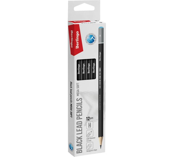Чернографитный карандаш BERLINGO Mega soft H, заточенный BP01040