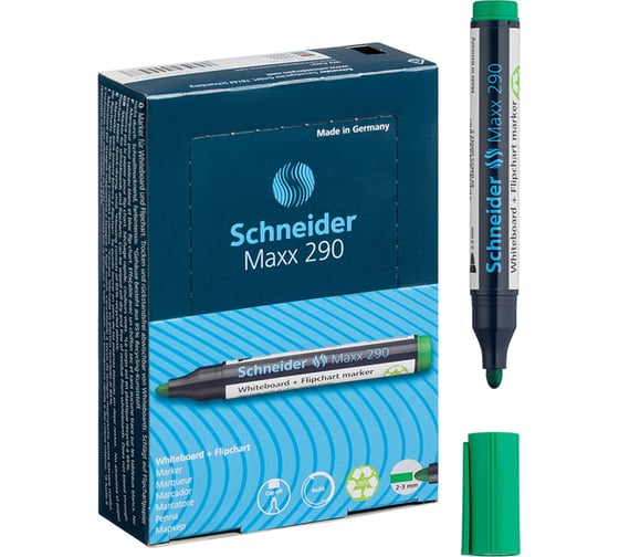Маркер для белых досок и флипчартов Schneider Maxx 290 зеленый, пулевидный, 3 мм 129004