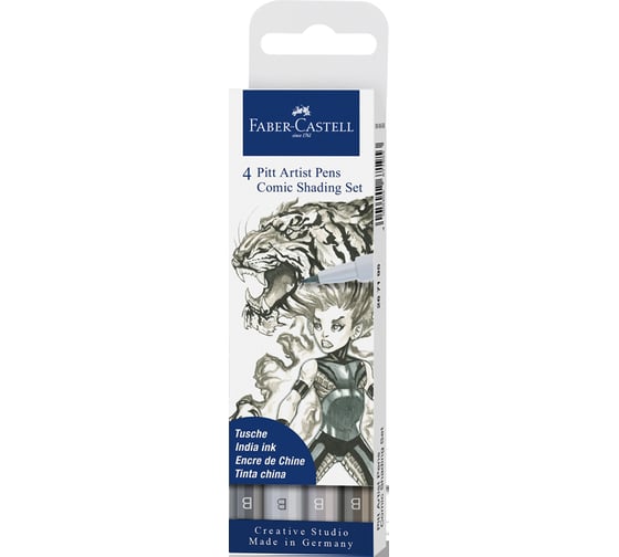 Набор капиллярных ручек Faber-Castell Pitt Artist Pens Comic Shading Brush ассорти, 4 шт 267195 1