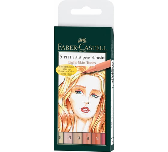 Набор капиллярных ручек Faber-Castell Pitt Artist Pen Brush Light Skin 6 цветов, 6 шт, пластиковая упаковка 167162