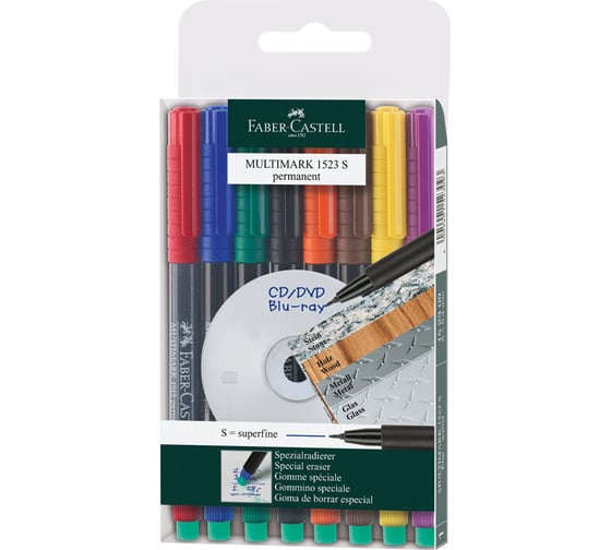 Набор перманентных маркеров Faber-Castell Multimark permanent S 8 цветов, игольчатые, 0.4 мм 152309