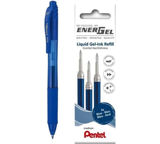 Гелевая ручка автоматическая Pentel EnerGel d 0.7 мм, набор 2 шт PBL77TLE-2CA темно-синие чернила 789084