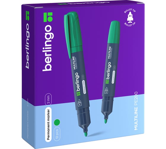 Перманентный маркер Berlingo Multiline PE200 зеленый, пулевидный, 2 мм PM6101