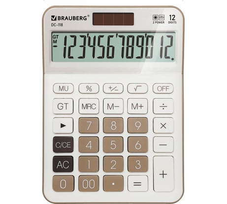Калькулятор настольный BRAUBERG DC-118-BG 175x126 мм, 12 разрядов, двойное питание, бежевый 272963