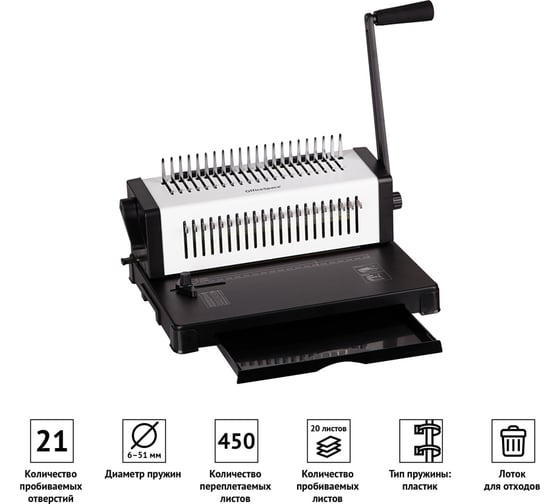 Брошюровщик для пластиковых пружин OfficeSpace BM204 Perfect bind пробивает 20 листов, сшивает 450 листов BM_26818