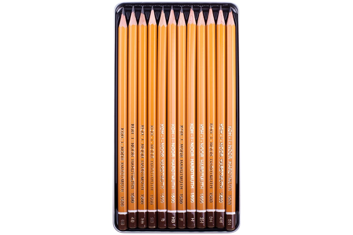  чернографитных карандашей Koh-I-Noor 1500 Graphic, 12 шт, 5B-5H .