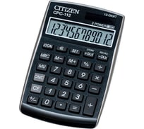 Карманный калькулятор Citizen 12 разрядов, двойное питание, 72х120х9 мм, черный CPC-112BKWB