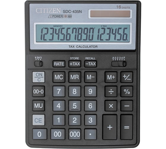 Настольный калькулятор Citizen 16 разрядов, двойное питание, 158х204х31 мм, черный SDC-435N
