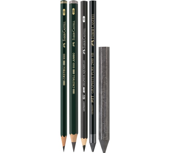 Набор чернографитных карандашей Faber-Castell Pitt Graphite, 5 шт, ластик, точилка, 2B/6B, заточенные, блистер 112997