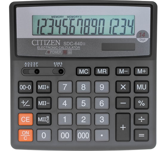 Настольный калькулятор Citizen 14 разрядов, двойное питание, 156х159х32 мм, черный SDC-640II