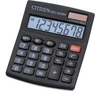 Настольный калькулятор Citizen 8 разрядов, двойное питание, 102х124х25 мм, черный SDC-805BN