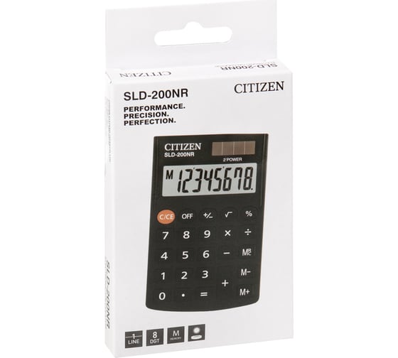 Карманный калькулятор Citizen 8 разрядов, двойное питание, 62х98х10 мм, черный SLD-200NR