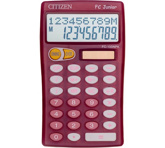 Настольный калькулятор Citizen 10 разрядов, двойное питание, 76х128х17 мм, розовый FC-100NPK
