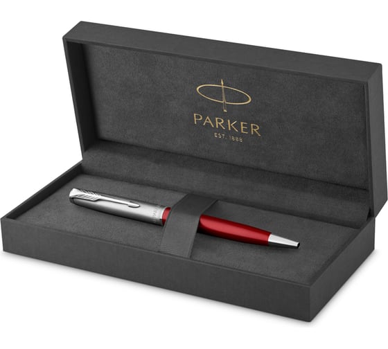 Шариковая ручка Parker Sonnet Sand Blasted Metal&Red Lacquer черная, 1.0 мм, подарочная упаковка 2146851