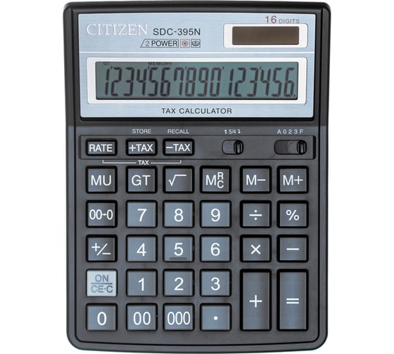 Настольный калькулятор Citizen 16 разрядов, двойное питание, 143х192х40 мм, черный SDC-395N