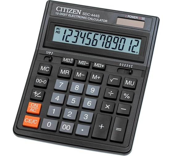 Настольный калькулятор Citizen 12 разрядов, двойное питание, 153х199х31 мм, черный SDC-444S